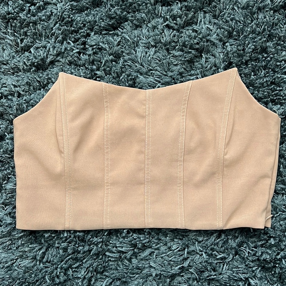 Tiger Mist tan strapless corset top